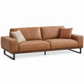 3-zitsbank van cognacbruin PU-kunstleer met zwart stalen onderstel, 220 x 90 x 85 cm