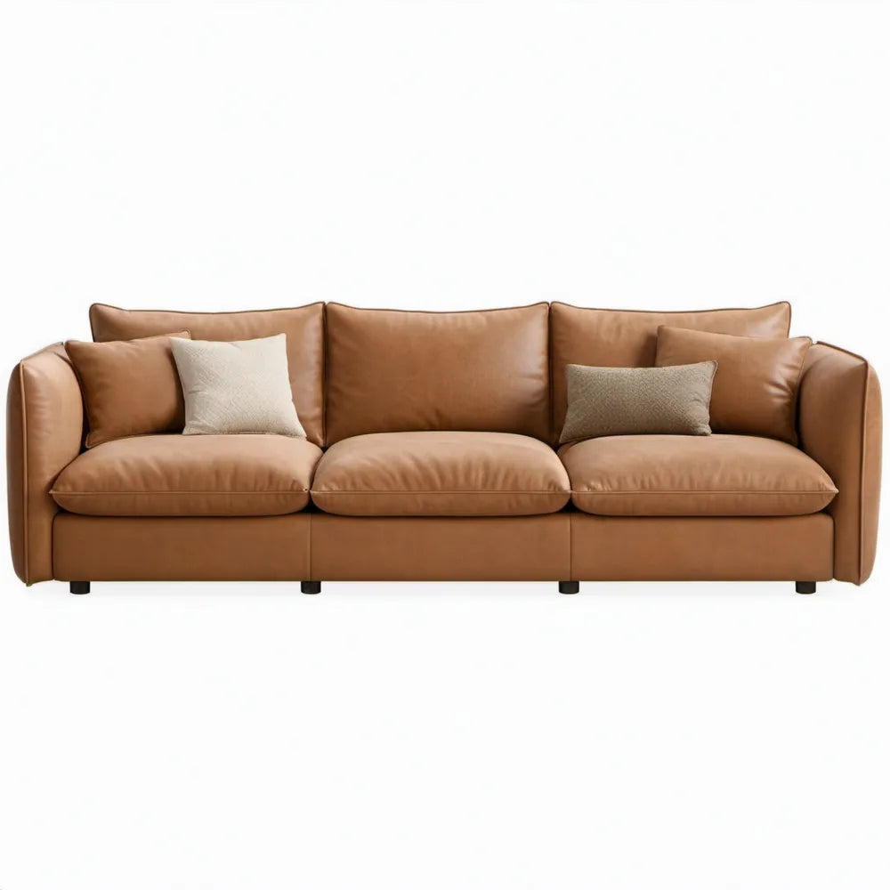 Cognackleurige 3-zitsbank van PU-kunstleer, 280 x 100 x 85 cm