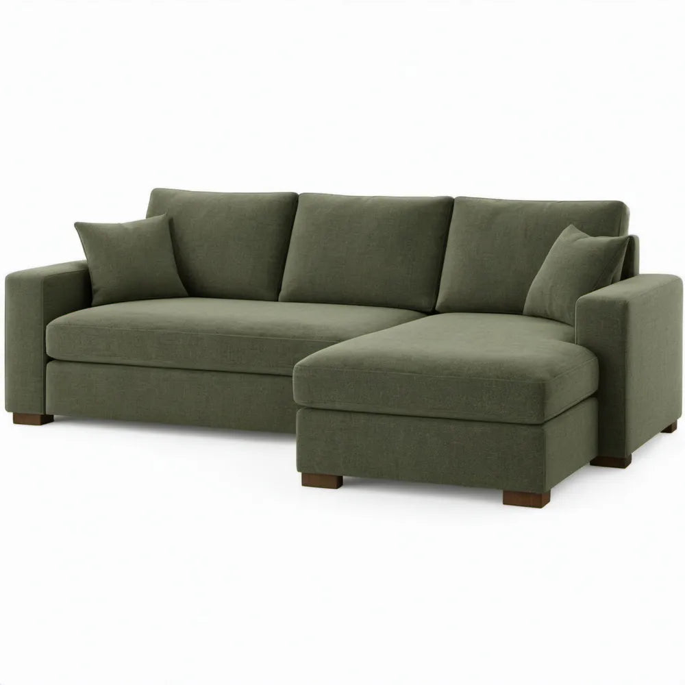 Olijfgroene 3-zits hoekbank met rechter chaise longue, 250 x 160 x 85 cm