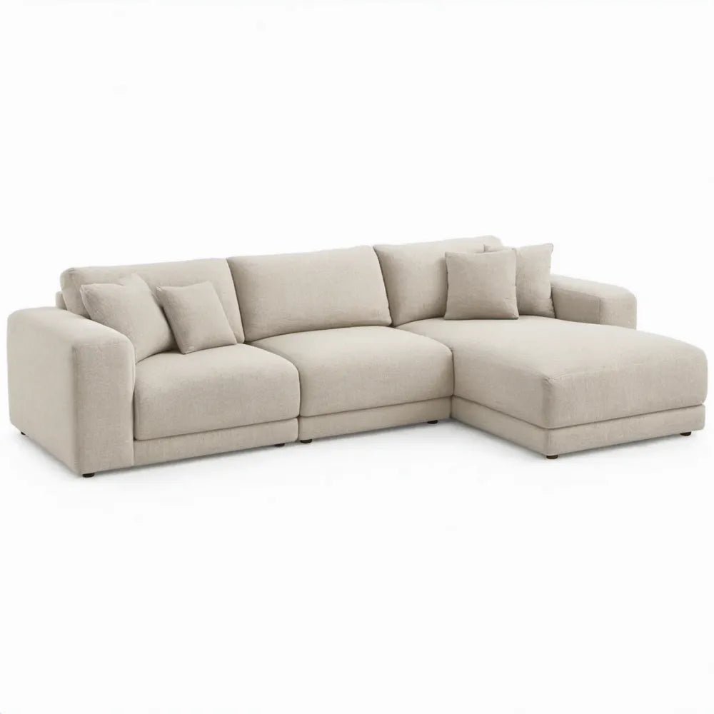 Beige hoekbank met chaise longue rechts, 290 x 170 x 85 cm, polyester