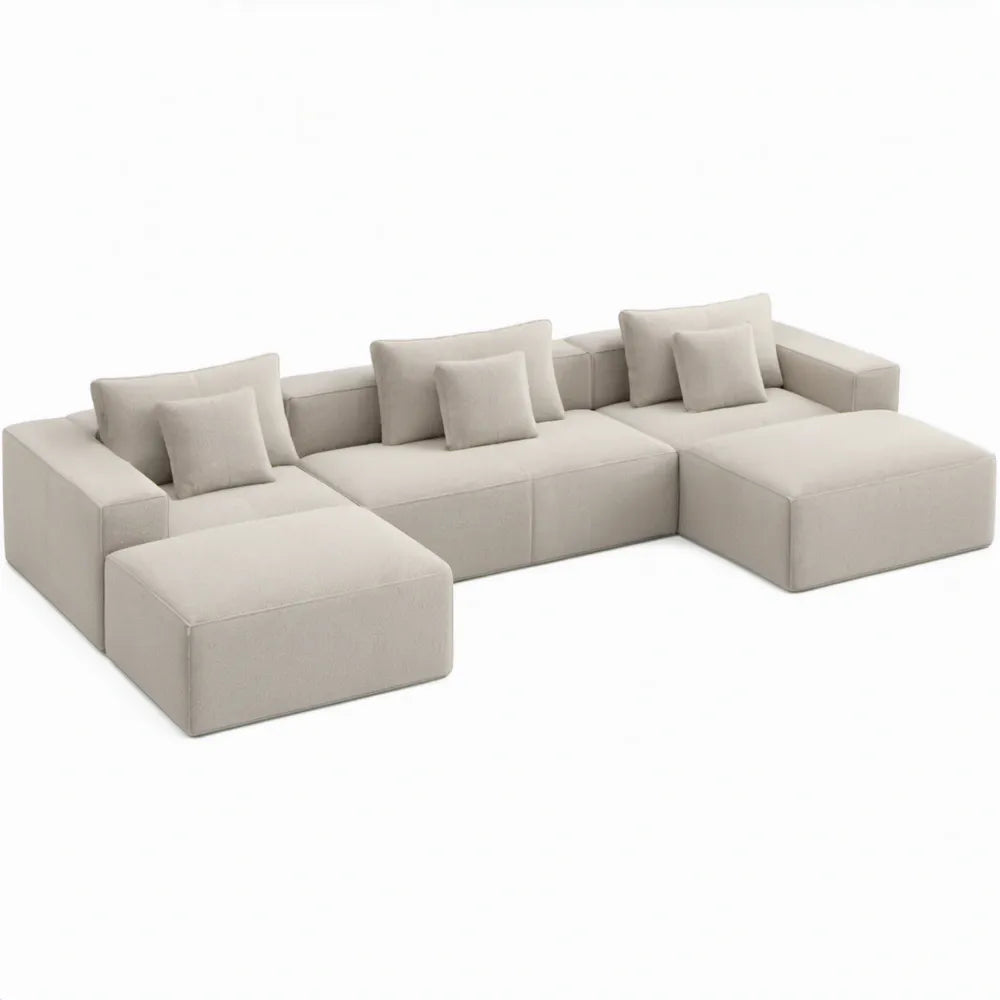 Modulaire U-vormige hoekbank 330 x 170 x 75 cm Beige polyester met 6 kussens