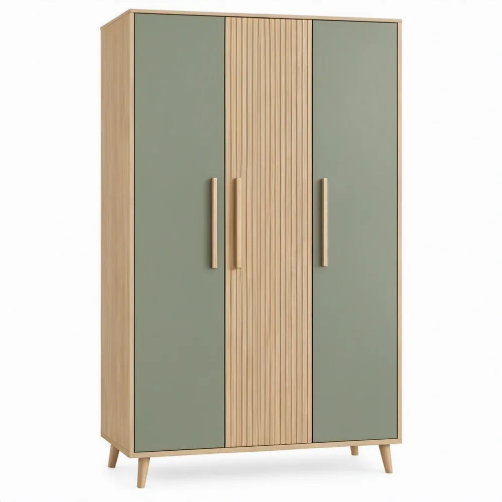 Kledingkast met 3 deuren, 120 x 52 x 190 cm, Groen/Naturel