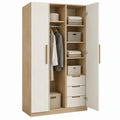 Kledingkast met 2 deuren, 3 laden, kledingroede en legplanken – 120 x 52 x 200 cm – Wit/Naturel eiken