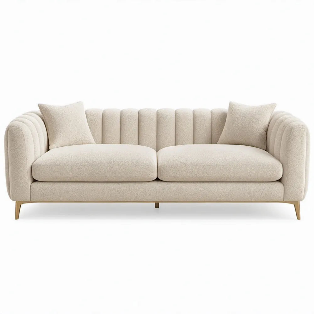 3-zitsbank 220 x 90 x 78 cm Crème Bouclé Polyester met Goudkleurige Poten