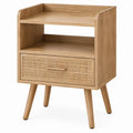 Nachtkastje met 1 lade en 2 open vakken, 40 x 35 x 61 cm, naturel eikenbruin/beige
