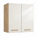 Wandkast met 2 draaideuren, 80 x 30 x 60 cm, wit en eikenkleur