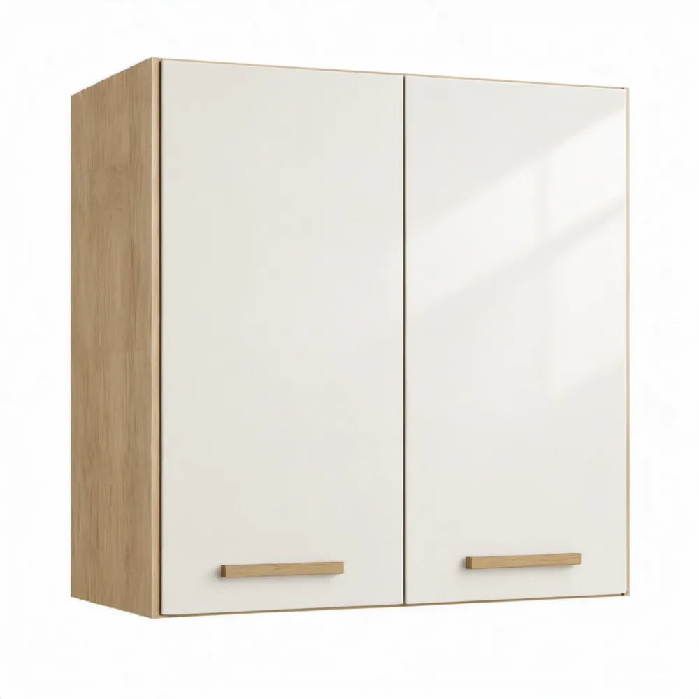 Wandkast met 2 draaideuren, 80 x 30 x 60 cm, wit en eikenkleur
