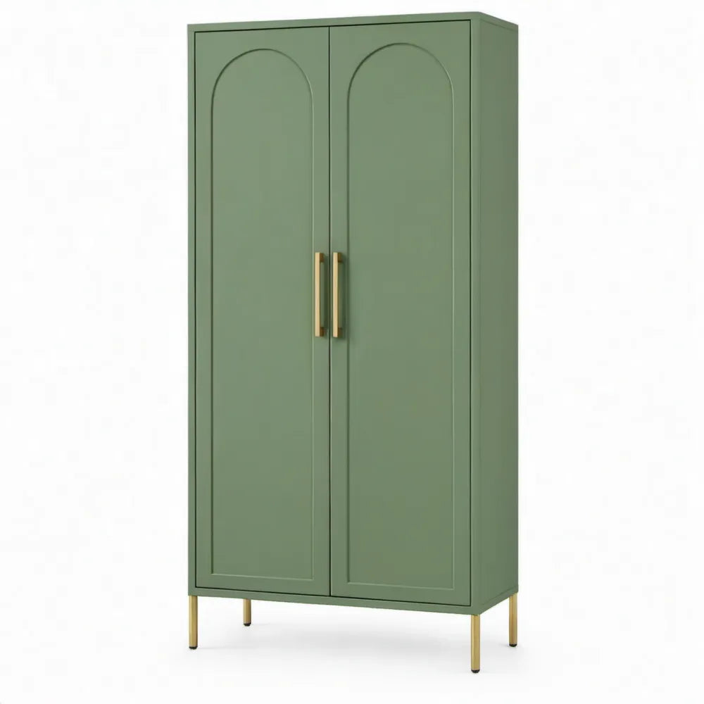 Groene MDF-kast met 2 deuren en goudkleurige accenten, 80 x 40 x 180 cm