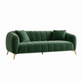 Donkergroene fluwelen 3-zitsbank met goudkleurige poten, 210 x 85 x 75 cm