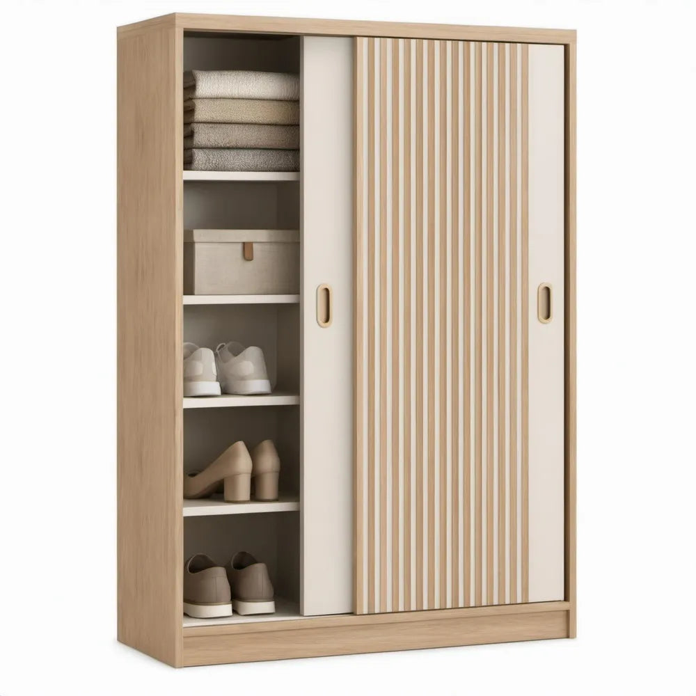 Kledingkast met 3 schuifdeuren, 120 x 50 x 200 cm, licht eiken en wit