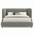 Gestoffeerd tweepersoonsbed 180 x 200 cm grijsgroen met verticaal gevoerd hoofdbord
