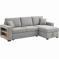 Lichtgrijze hoekbank met rechter chaise longue en opbergvak, 240 x 150 x 85 cm