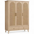 Naturel/Beige kledingkast met 3 deuren en 2 lades, rotan details, 120 x 50 x 180 cm