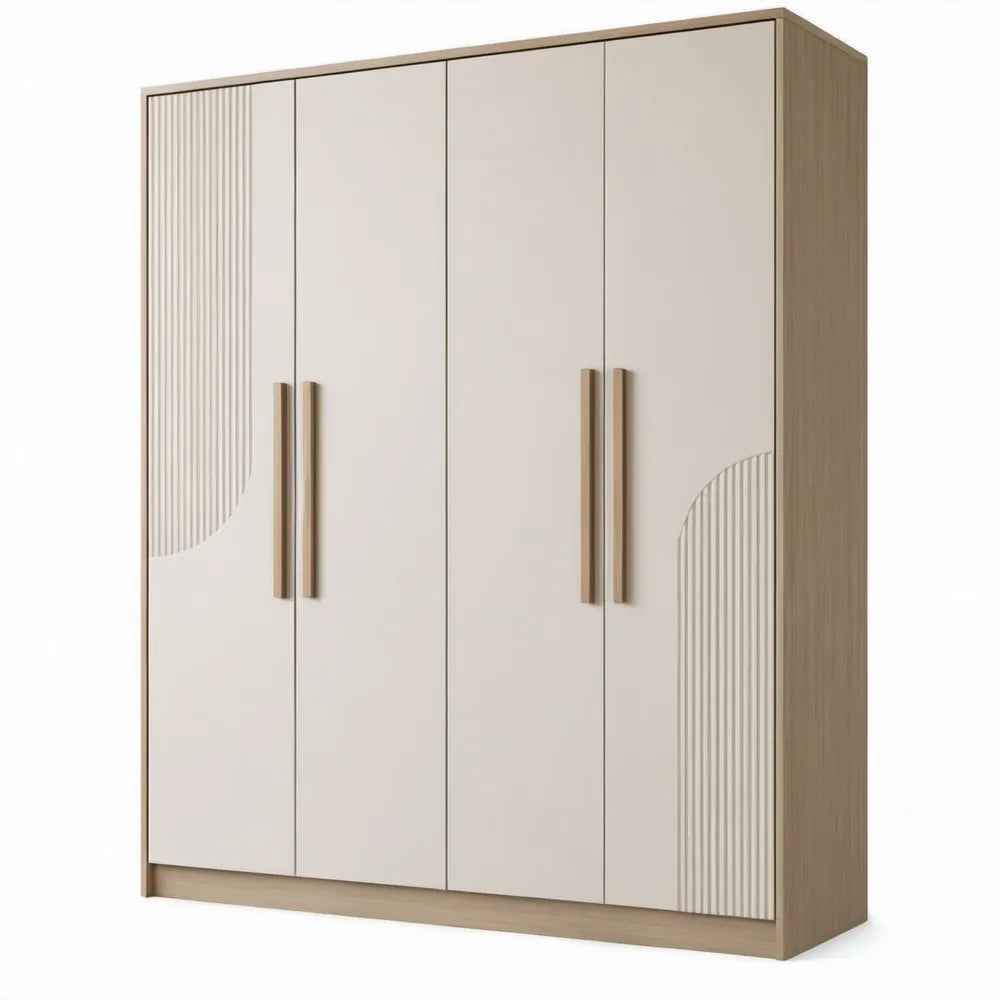 Kledingkast met 4 deuren, 160 x 55 x 200 cm, Beige en Licht Eiken