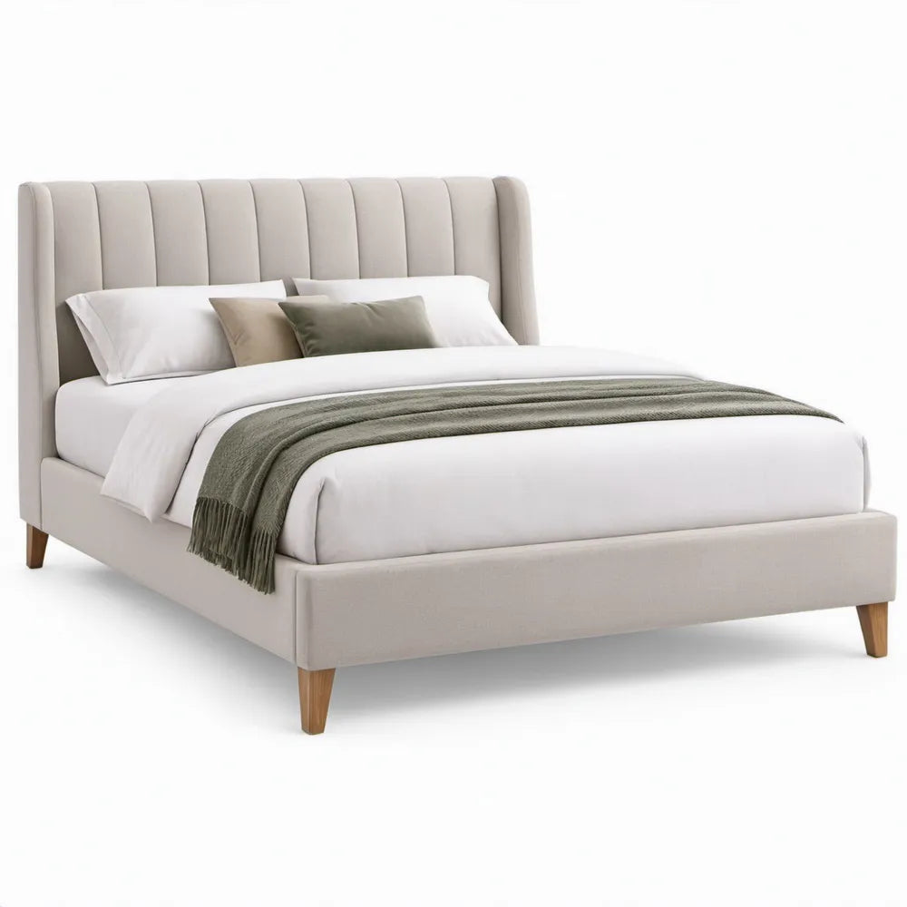 Gestoffeerd tweepersoonsbed 160 x 200 cm Beige met hoog hoofdbord